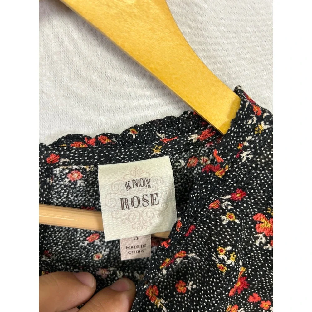 Knox Rose Boho Cottagecore Womens Small Black Floral Peplum Ruffle Blouse